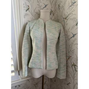 Bernard Zins Paris Tweed Blazer Women’s 4 Green Yellow Jacket Cropped